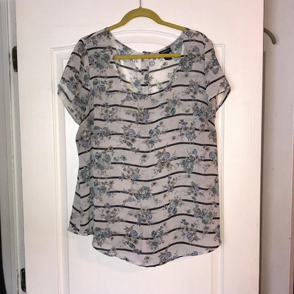 Sheer Floral and Strips Blouse